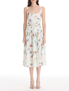 *VIRTUAL TRUNK SHOW* Oscar de la Renta Sleeveless Painted Iris Poplin Day Dress